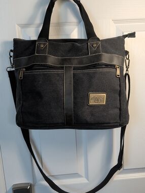 Black Canvas Laptop Tote Bag with Shoulder Strap